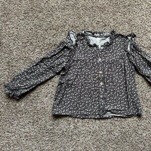 4-5yr Rylee+Cru dark floral ruffled top w/ pearl buttons